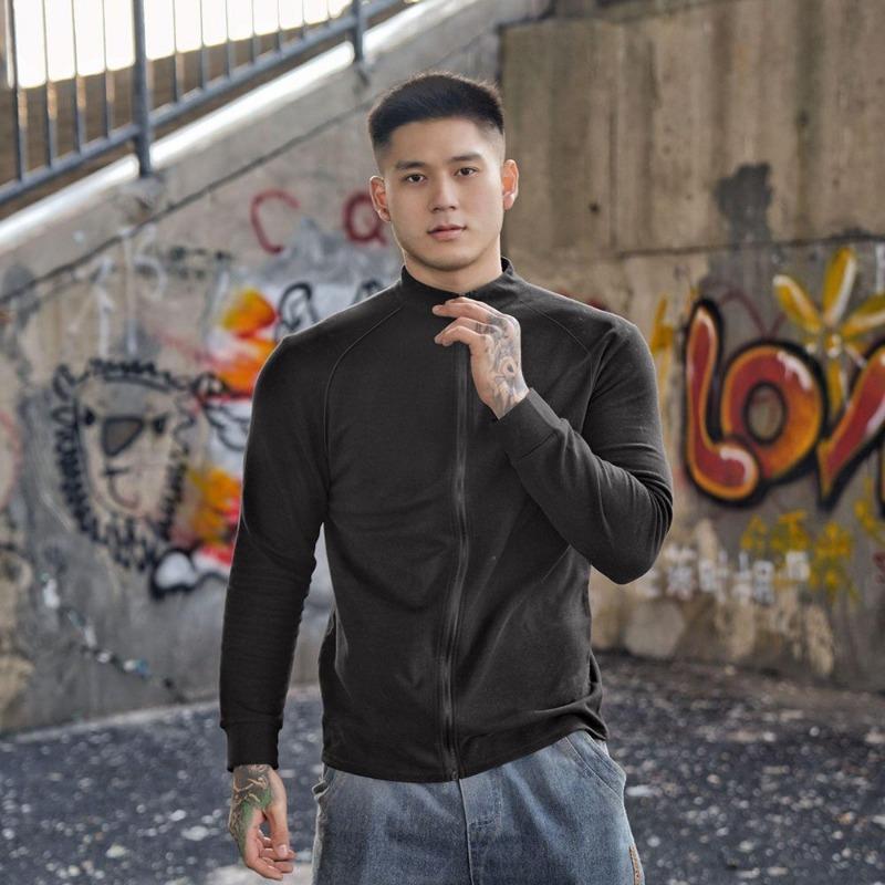 Herbst Winter Doppelseitiger Deutscher Samt Warm Sport Fitness Jacke Durchgehender Reißverschluss Training Langärmlig Stehkragen Herren