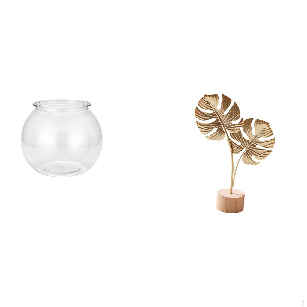 Transparent Small Fish Sculpture Metal Statue Round Ornament Aquarium Bowl Vase Table for