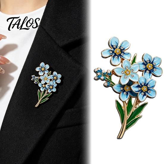 Literary Style Jewelry Forget Me Not Flower Brooch, Alloy Blue Floral Lapel Pin, Memorial Enamel Elegant Suit Accessory Brooch Pin for Coat,