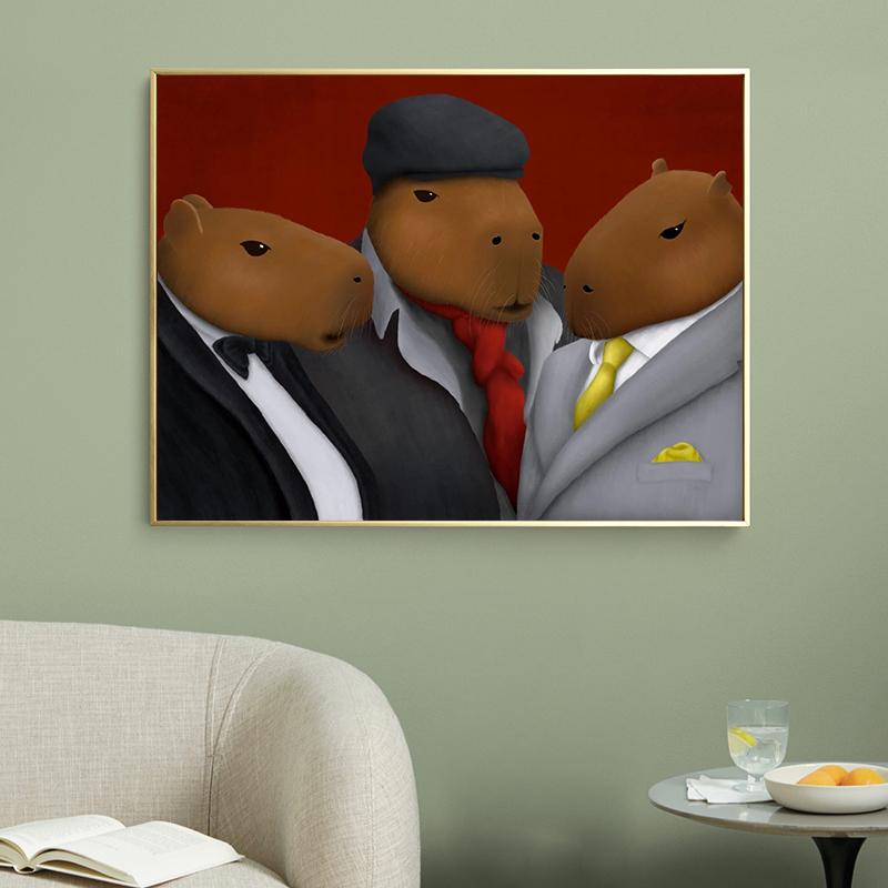 Morsom Kapybara Gentlemann Plakat Dyreklubb Lerret Maleri Veggkunst Bilde For Stue Hjemmedekorasjon