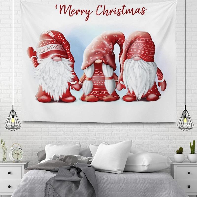 Tapiz con Patrón de Papá Noel de Dibujos Animados Decoración de Pared para Hogar Dormitorio Sala de Estar Tapiz con Tema Navideño