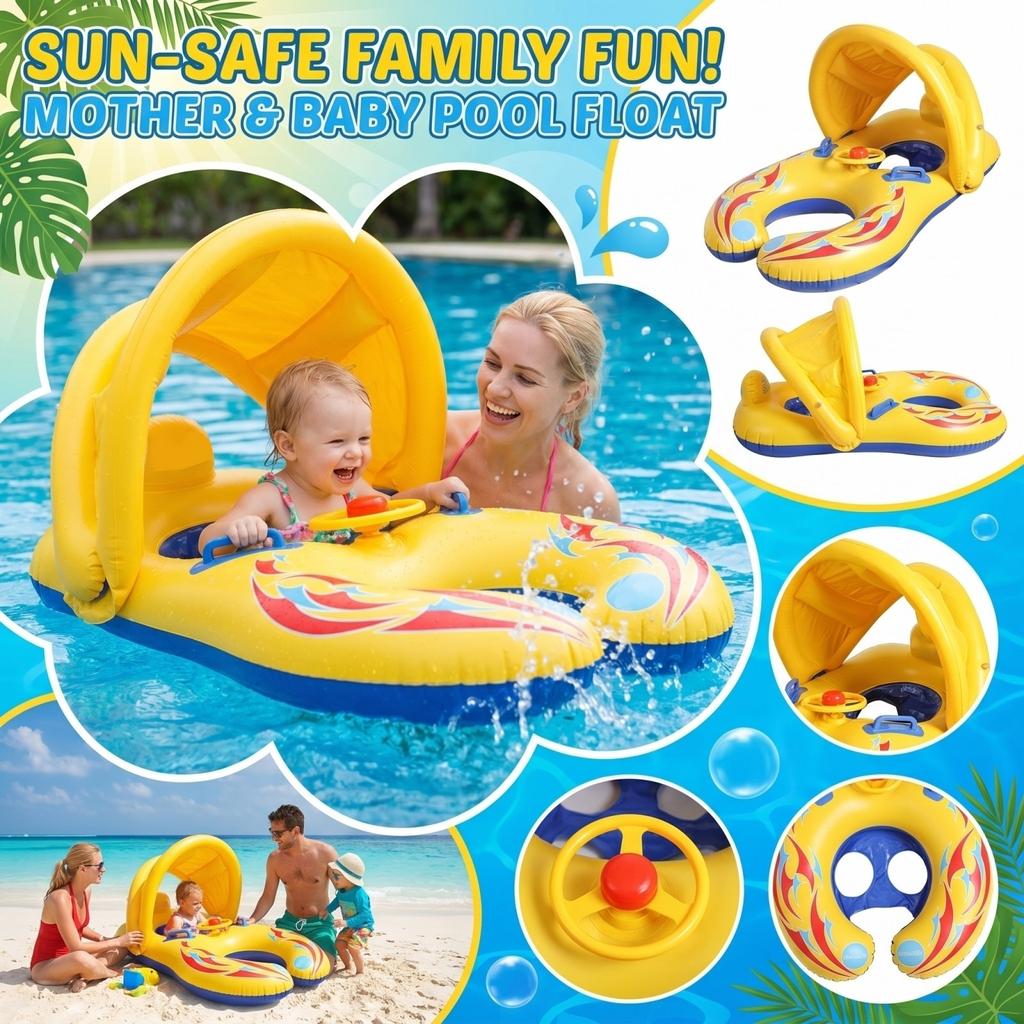 Removable Canopy Baby Mother Ring, Thick Double , Baby Swimming Seat Ring, Inflatable Underarm Ring, Floating Ring