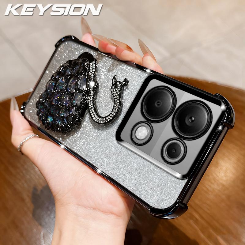 

KEYSION Протиударний чохол з покриттям для телефону для Redmi Note 13 Pro 4G 13 5G Блискучий чохол-підставка з лебедем та камінням для POCO X6 Pro M6 Pro for POCO X6 чорний