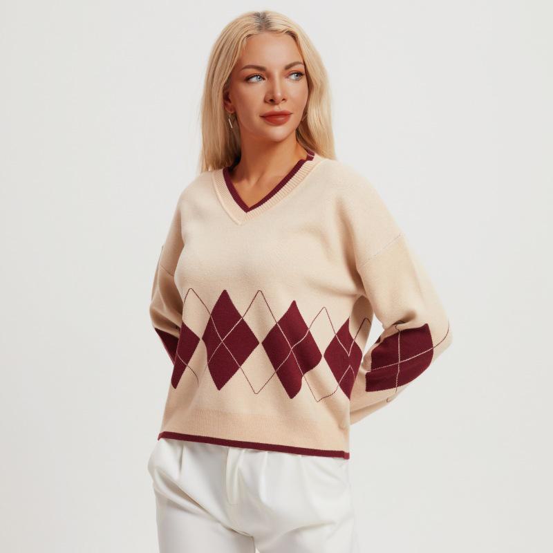 Early Autumn V-Neck Diamond Knit Sweater for Women