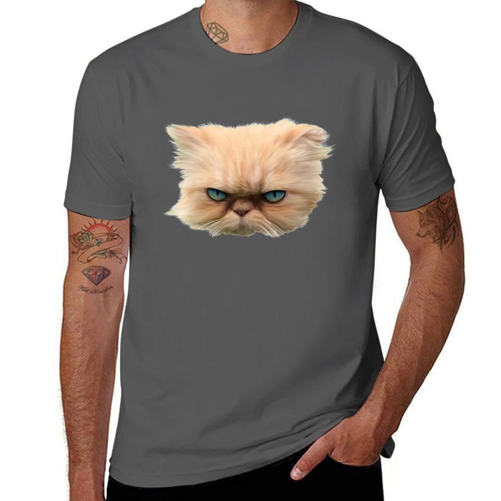 Angry Persian Cat TShirt Casual Minimalist Short Sleeve Top