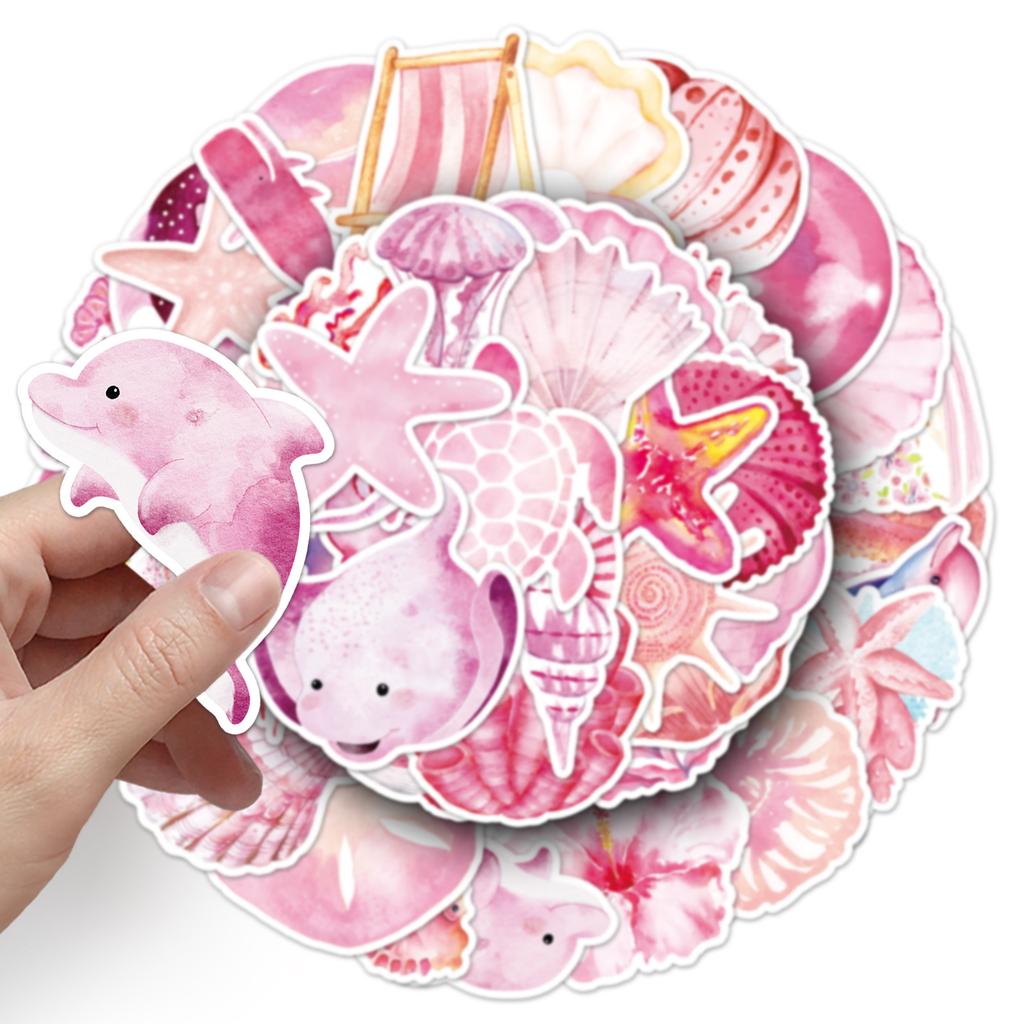 50 Pink Marine Graffiti Stickers Personalized Marine Life Decoration Mobile Phone Water Cup Guka Creative Stickers