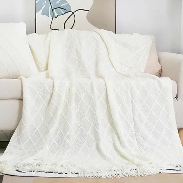 Nordische gestrickte TV-Decken Bettende Dekor Drop Shipping Schal Sofadecke mit Quasten Schal Sofa Nachahmung Fleece Überwurfdecke