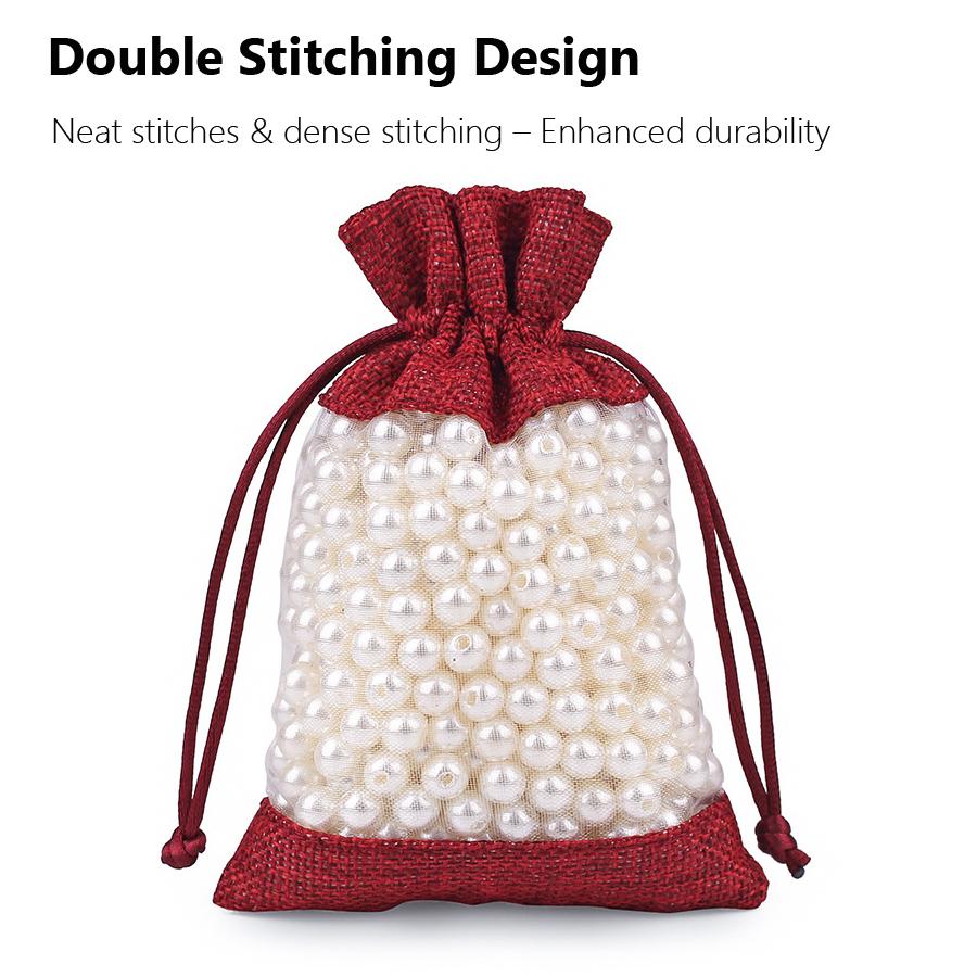5Pcs Linen Drawstring Bags with See-Through Window, Organizer & Gift Pouch for Wedding Jewelry Store