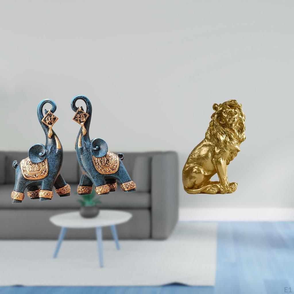 Modern Resin Elephant And Lion Figurine Sculpture Ornament Art Craft Collectible for Desktop Shelf