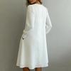 Women Casual Loose Fit Vintage Embroidered Floral V Neck Long Sleeve Dress Comfortable Everyday Wear