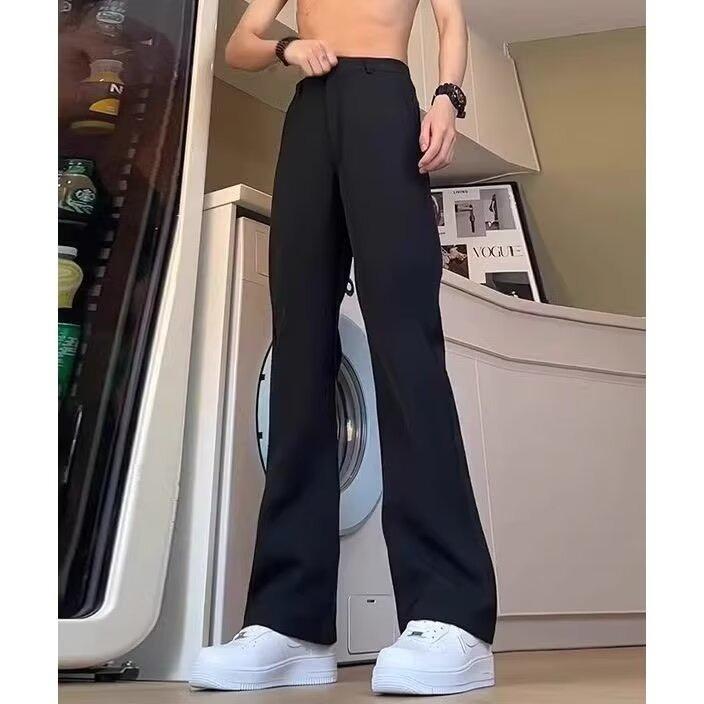 Black Straight-leg Pants Men's Summer High-waisted Thin Scimitar micro-Latin Pants Drape High-end Casual Suit Pants