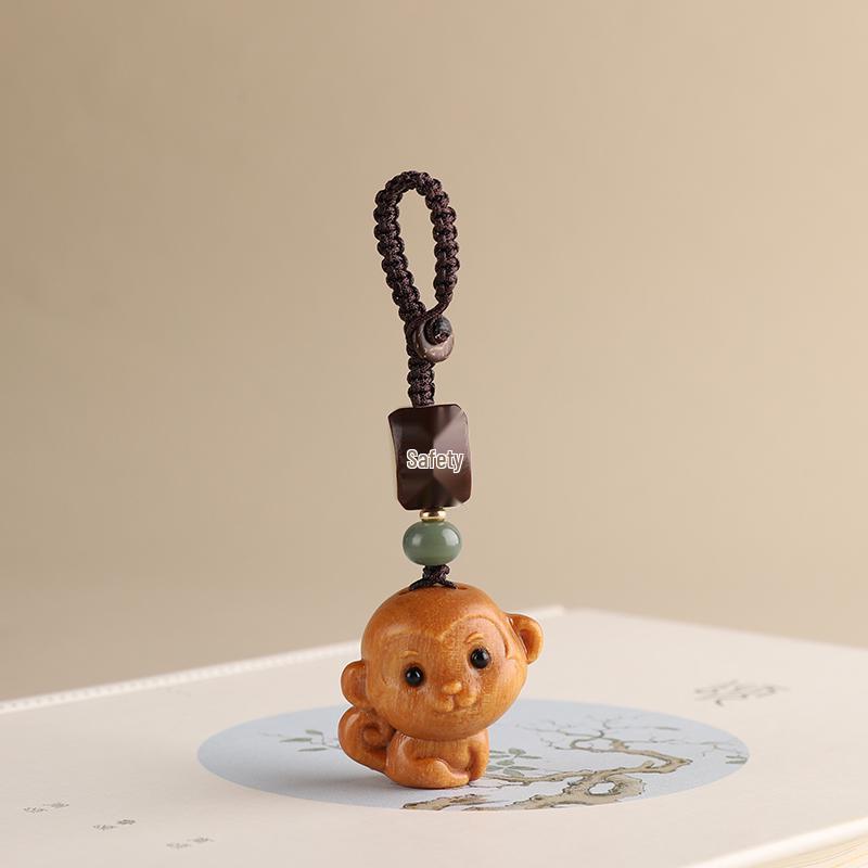Sandalwood Zodiac Monkey Keychain Pendant for Men, Women, and Couples - Lucky Twelve Zodiac Ornament and Peace Bag Hanger