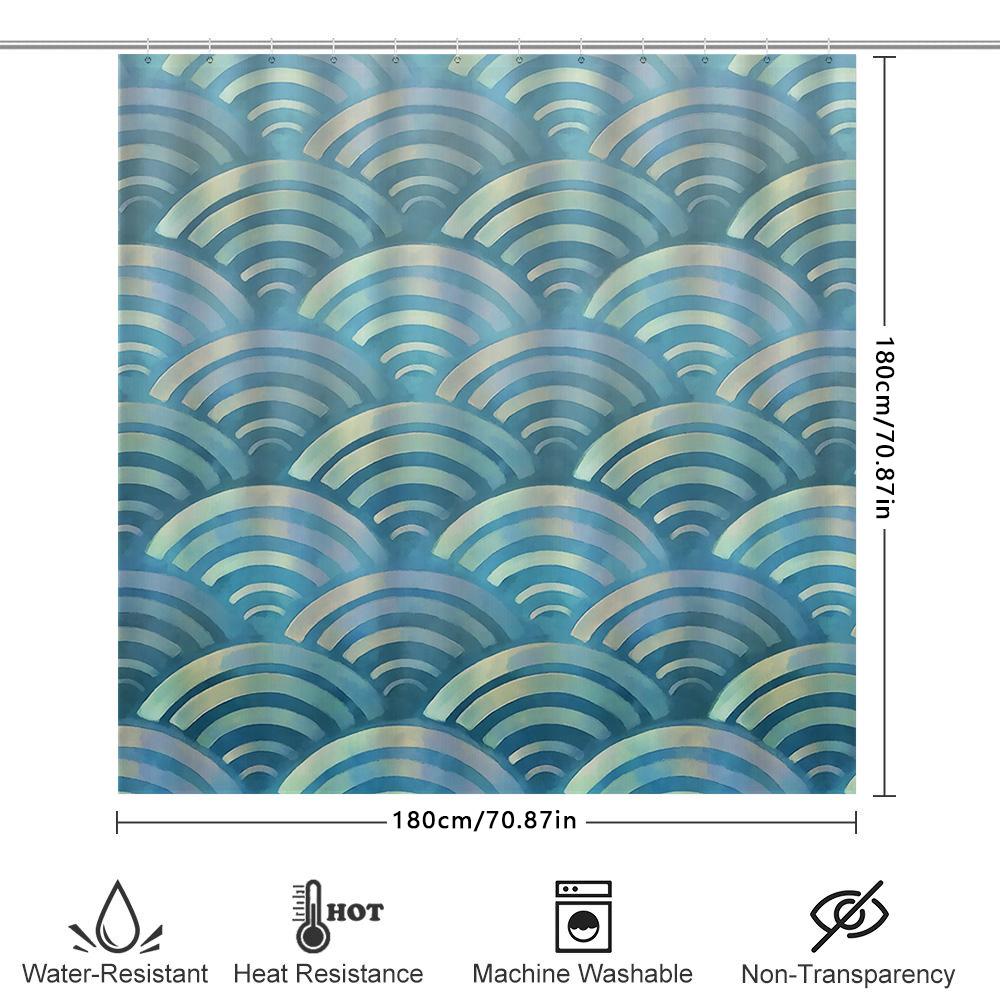 Modern Home Decor Shower Curtain Wavy Waves Pattern In Soft Blue Green Colors For Bathrooms Printed Waterproof Fabric Easy Insta