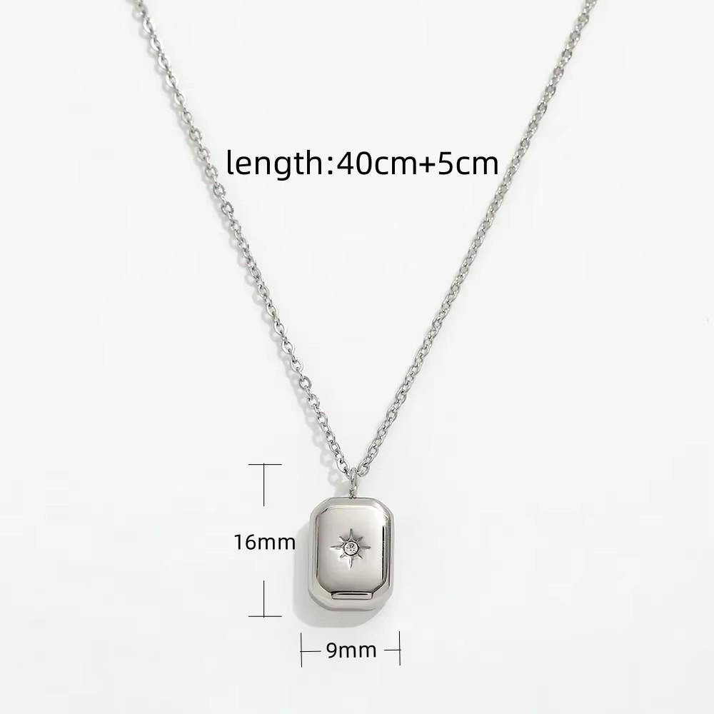 Fenny Fashion Geometric Water Drop Square Zirconia Pendant Pendant Trendy Necklace Stainless Steel Jewelry