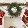 Pre-Lit Artificial Christmas Wreath,  Artificial Christmas Garland For Front Door With Red Bow, Cones, Red Berries,