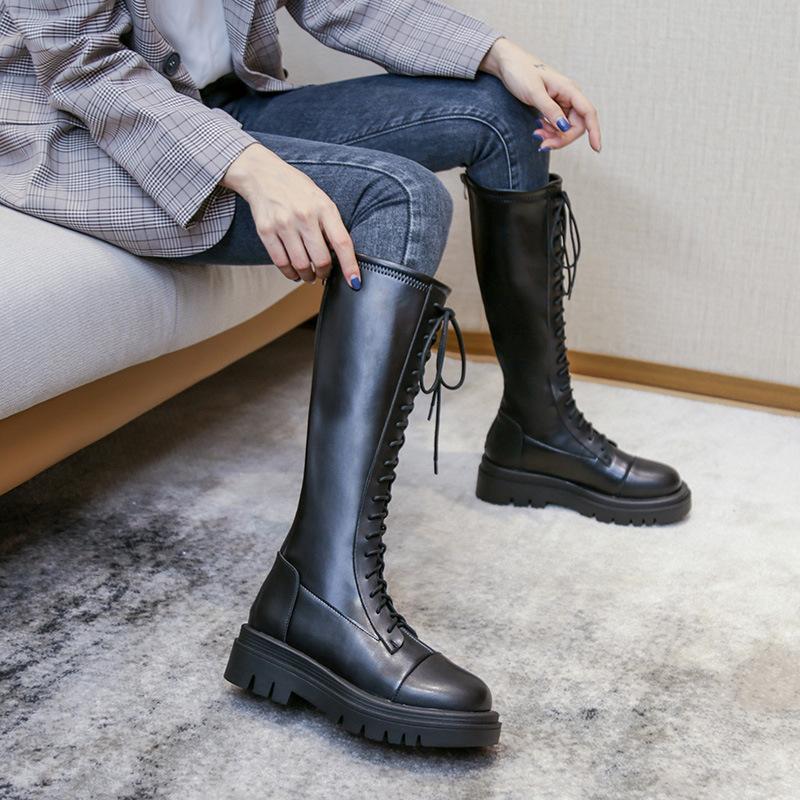 

Knight boots Autumn boots Thick-soled boots Strap riding boots High boots Women s knee leather boots Soft leather 35 чорний