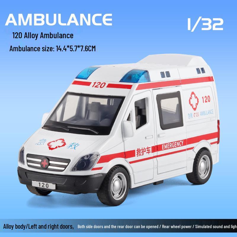 

1:Игрушечная модель машины скорой помощи в масштабе 1:32 с многодверным кузовом, звуковыми и световыми эффектами