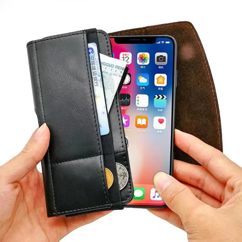 Men's Multifunctional Waist Bag Horizontal Flip Cover Leather Belt Mobile Waist Bag Lnsert Card Hanging Waist Magnetic Suction Phone Case Coin Purse