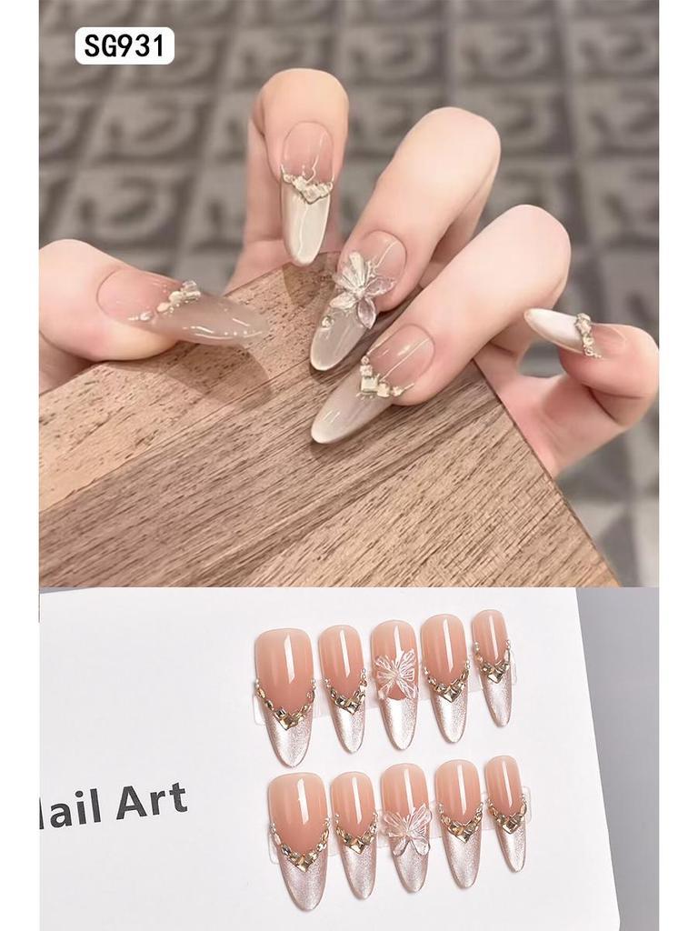 2025 New Style Rich Girl Medium-Length High-End Wearable Nail Stickers & Tips for Brides