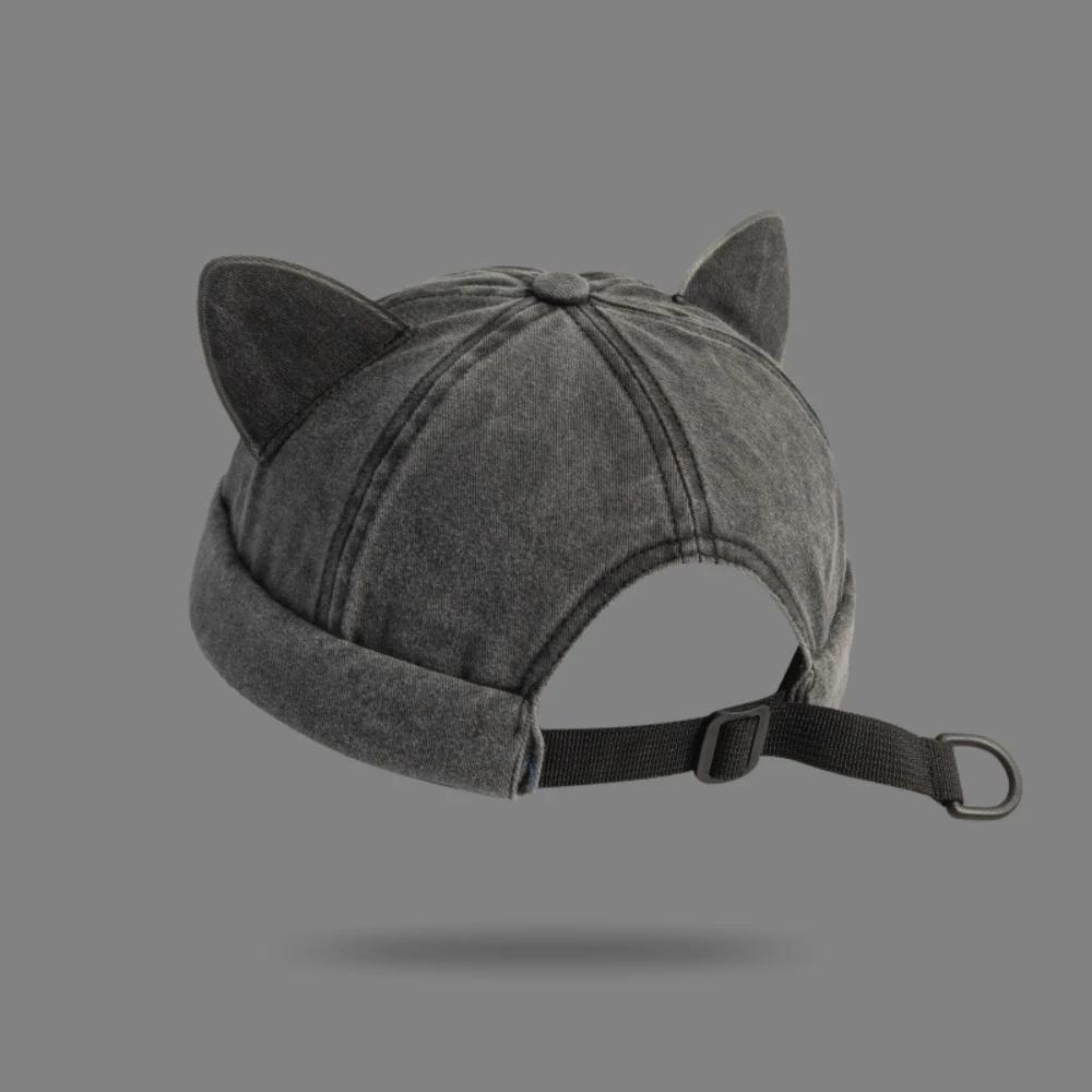 Cute Sweet Cat Ear Brimless Hat Personalized Casual Solid Color Hat Breathable Washing Retro Men and Women Universal Hat