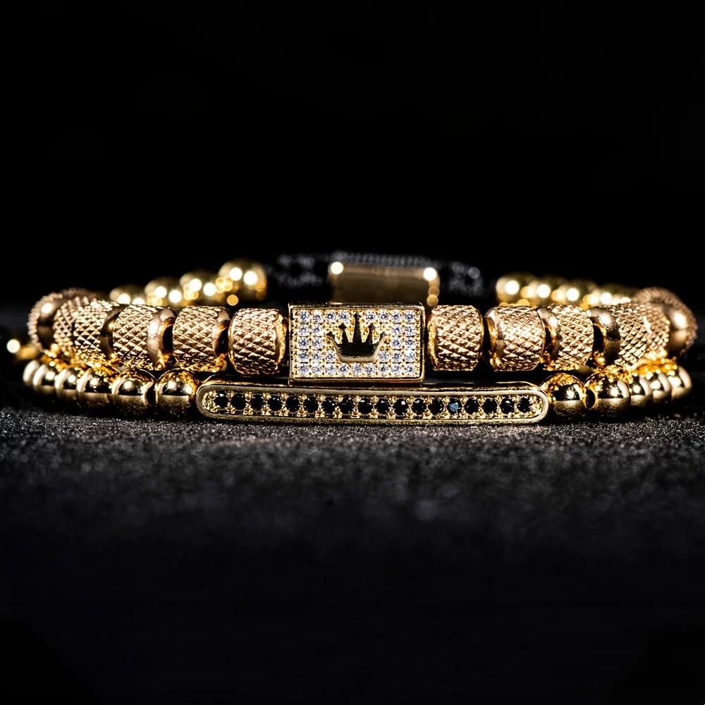 Morooki Original Design European American Trendy Simple Micro Set Square Crown Handmade Men Bracelet Accessories Set