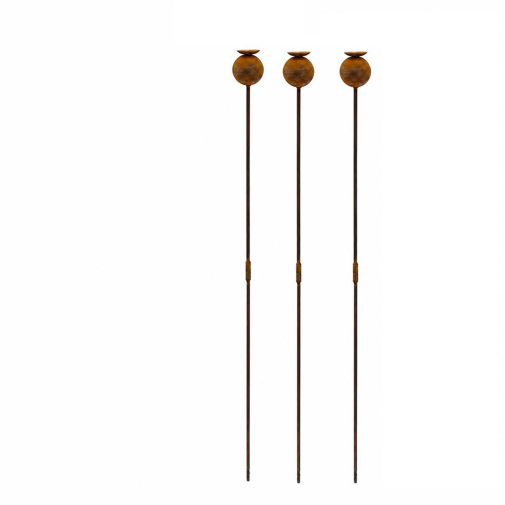 Garten Metall Pflanzenstäbe Set aus 3 Stück Rostige Kugel Design Vintage Stil Dekorative Hofakzente für Landschaftsgestaltung und Blumenbeete