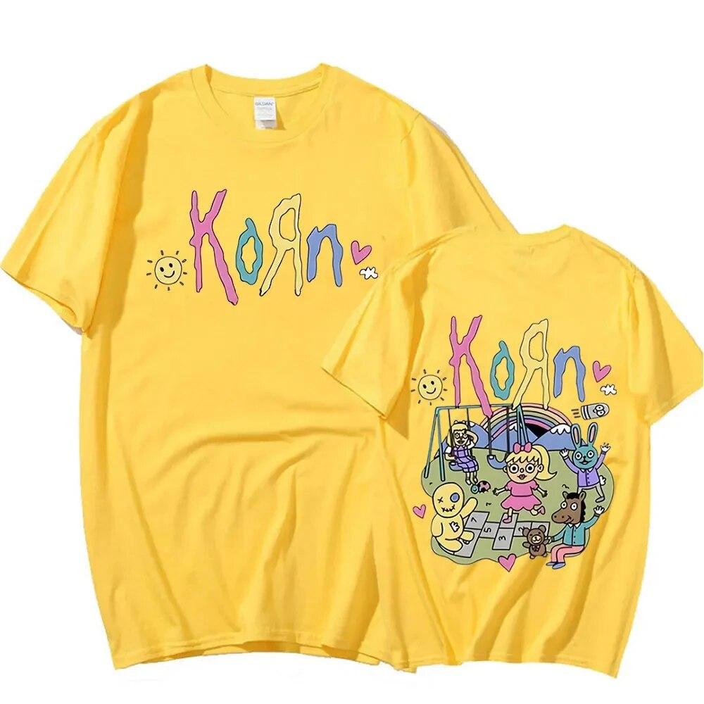Summer Short Sleeve Tshirts Korn Cartoon Rock Band Music Album Print T Shirt Unisex's Cotton T-shirt Oversized Unisex Streetwear