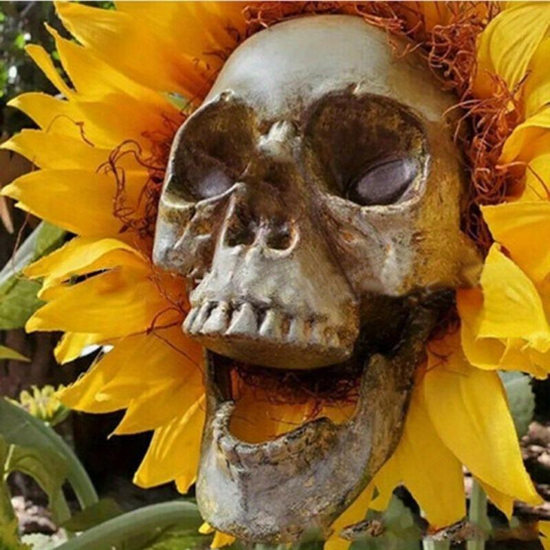 1pc Creepy Skull Sunflower Flowers Skull Festival Art Craft Garden Decoration Simulation Flower Ornaments Halloween Decorations