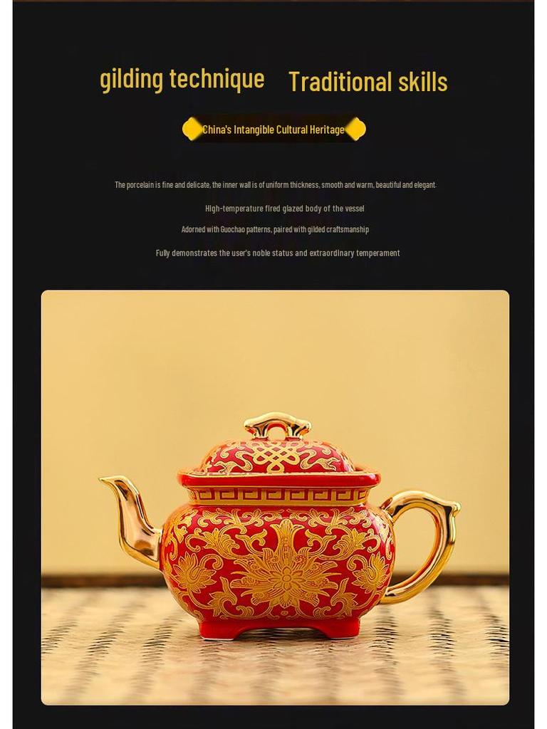 Hand-Painted Enamel Gilded Square Ceramic Teapot Set with Gift Box