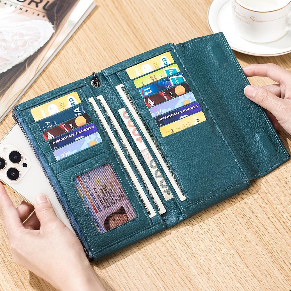 New hand-held soft leather long wallet, fashionable and versatile, large-capacity multi-card card bag, can put mobile phone wallet