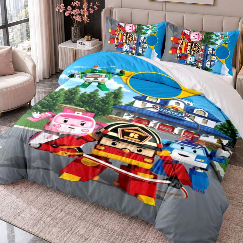 Robocar Poli 3Pcs Bedding Set Duvet Cover With Two Pillowcases For Bedroom Home Decoration