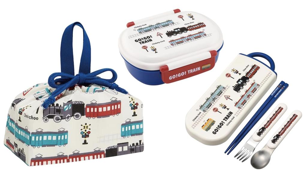 Skater TRAIN 24 Antibacterial Dishwasher Safe Soft Lid Tight Lunch Box Oval Lunch Box 360ml Trio Set Lunch Drawstring Bag Train Kids Children