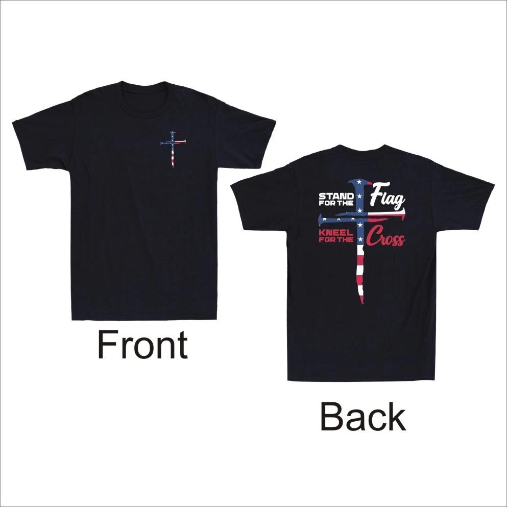 Stand For The Flag I Kneel For The Cross US Flag Nail Christian Men s T-Shirt M