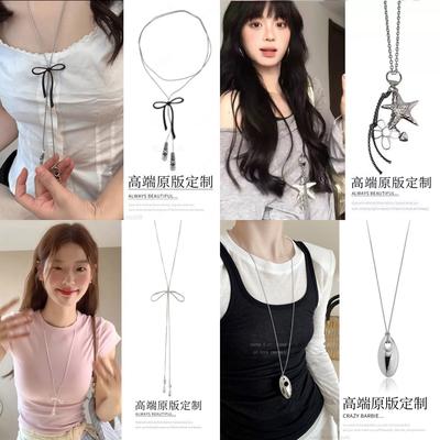 Millennium Spice Girl Sweet Cool Style Bow Necklace High Sense Light Luxury Niche Sweater Chain Dark Punk Design Necklace