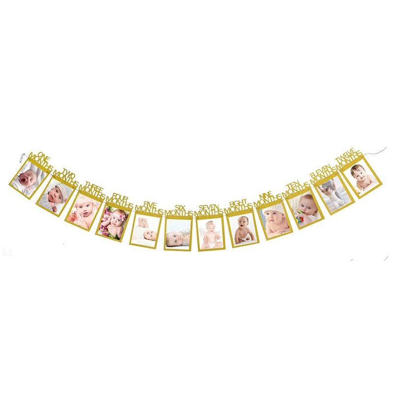 Baby Growth Record Photo Props Banners 1-12 Months Old Birthday Party Decoration Background Layout for Boys & Girls