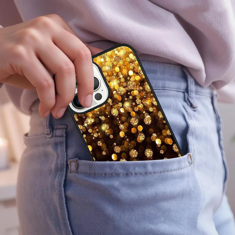 Stars Golden Sparkle Phone Case For iPhone 17 Air 15 16e 14 13 Pro Max Coque 12 11 Pro Max PLUS Cover