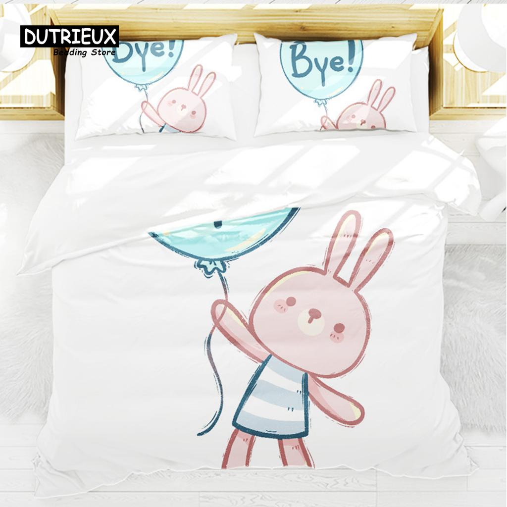 Cartoon Animals Toddler Bedding Set For Kids Girls Boys Bedroom Decor Cute Bear Rabbit Cat 3D Print Duvet Cover Set Pillowcases