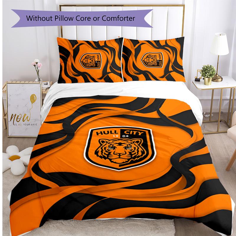Set Lenzuola Stampato Hull City Football 3 Pezzi, Comodo Set Copripiumino per Camera da Letto Amico della Pelle
