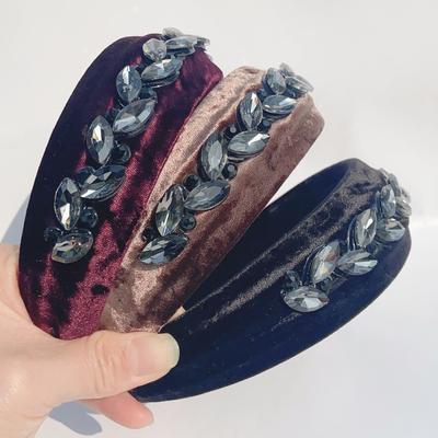 Velvet Skull Top Headband - Crystal Accents, Wide-Brimmed, Autumn/Winter Style, Trendy & Versatile.