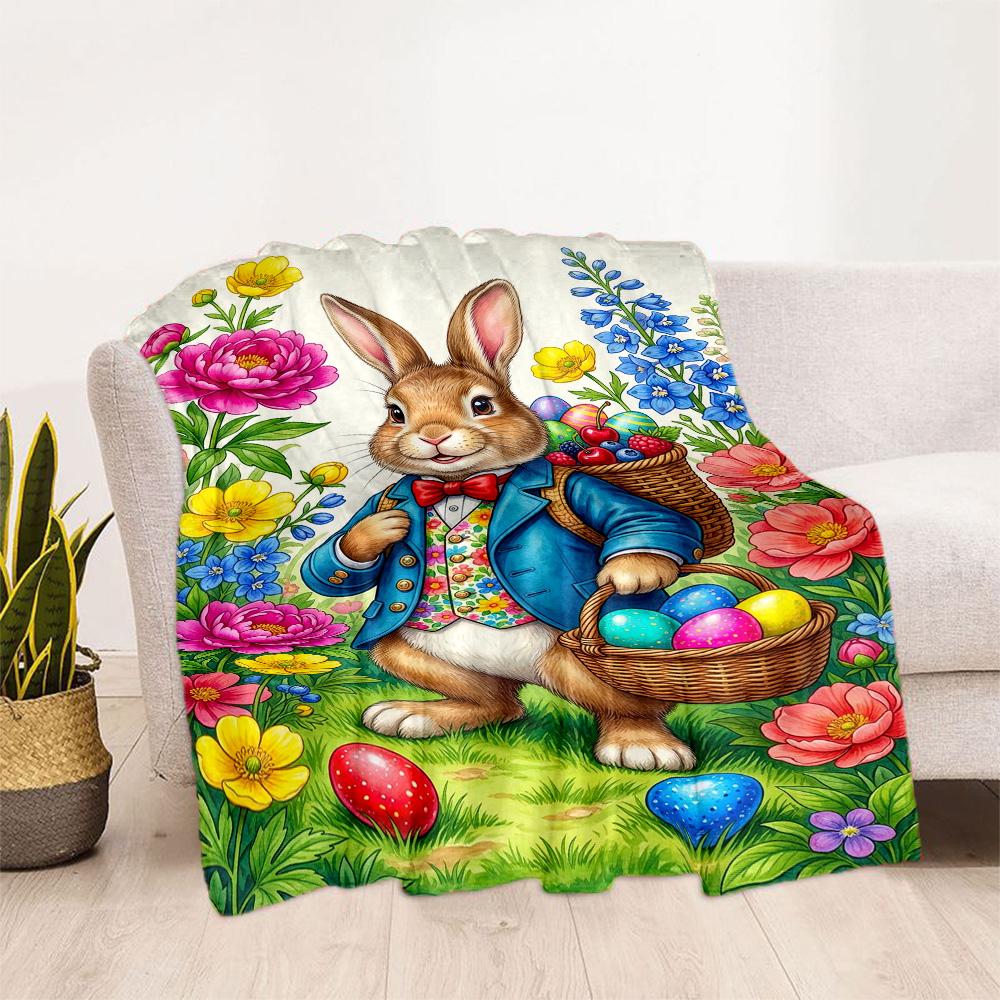 Easter Bunny With Flowers Blanket,Suitable for sofas, offices, travel, living rooms, gift for friends and family,Suitable for all seasons.