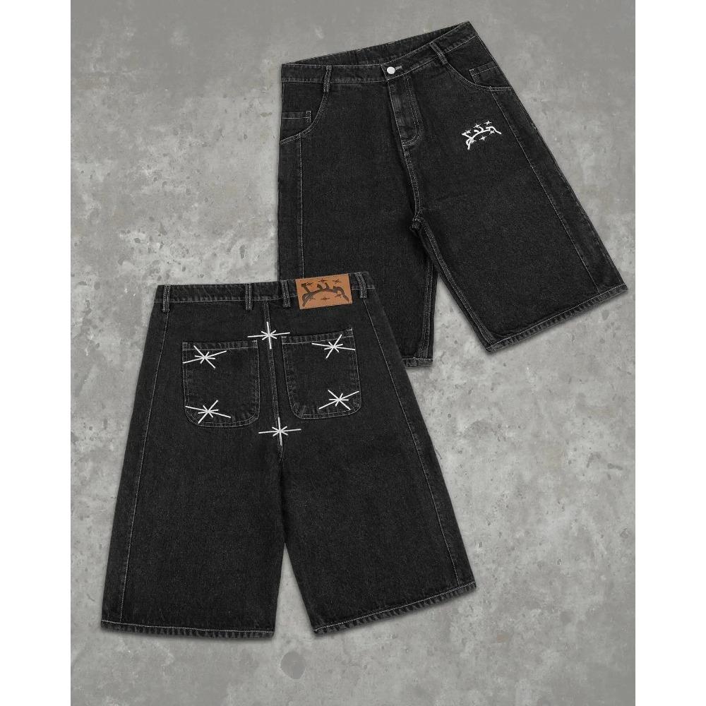 

Уличная геометрия Графическая вышивка Мешковатые джинсовые шорты Y2k Ретро хип-хоп Трендовые баскетбольные шорты для мужчин и женщин M