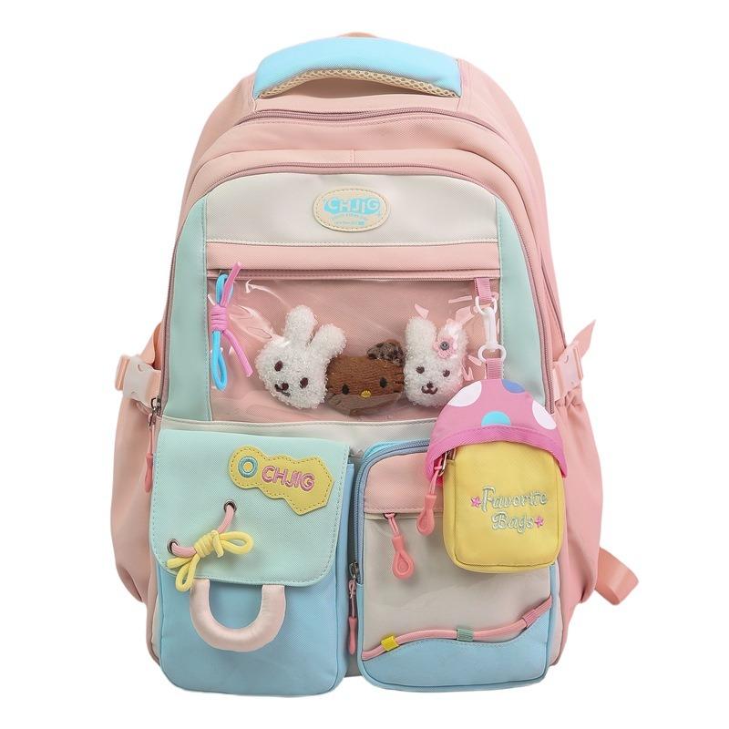 New high-value, fresh and sweet backpack, color-contrasting splicing large-capacity backpack for junior and high school students