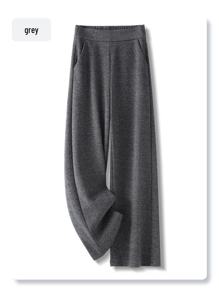 2024 Women’s Gray Woolen Wide-Leg Pants - Autumn/Winter Style