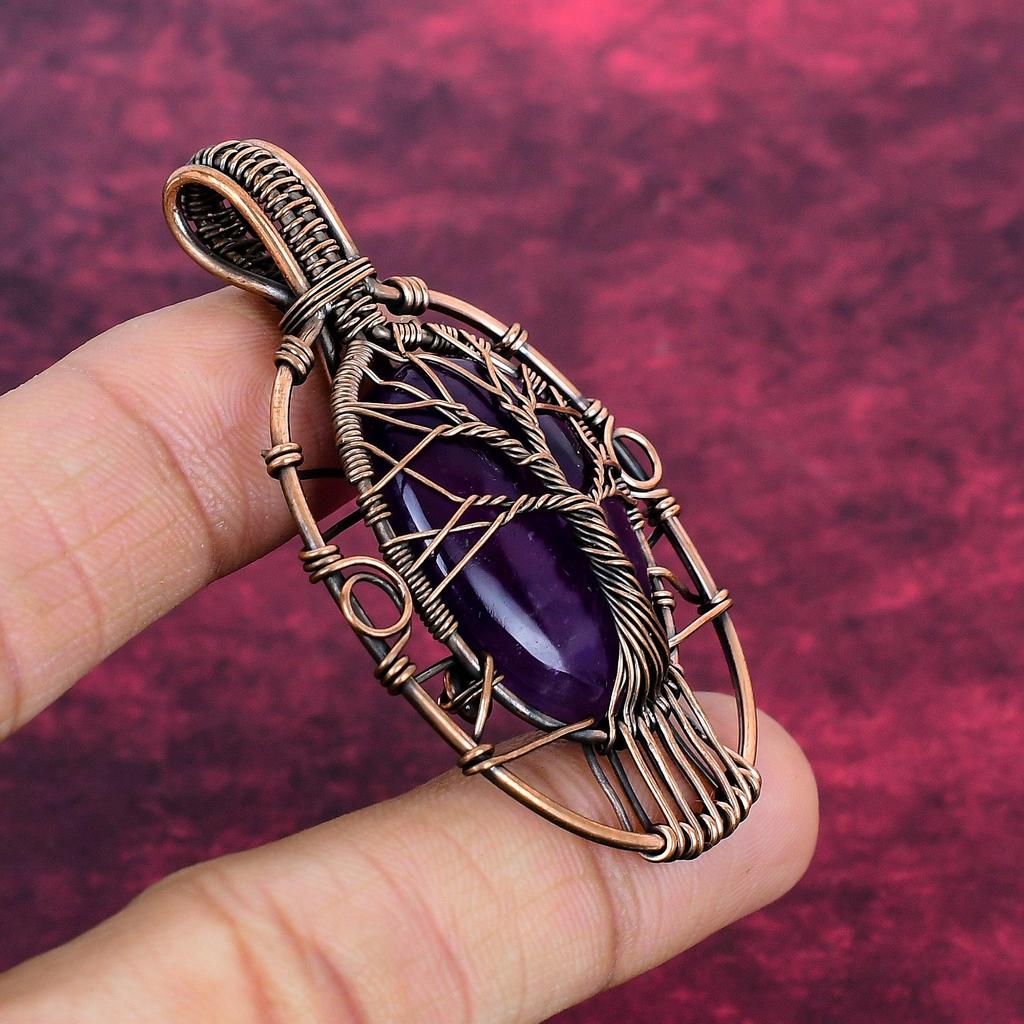 Tree Of Life Star Amethyst Pendant Copper Wire Wrapped Jewelry Gemstone Pendant