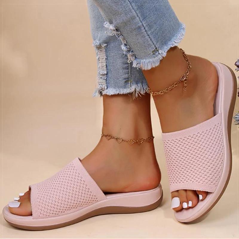 Women's Sandals Low Heels Summer Shoes for Women Breather Slippers Slip On Sandals Elegant Heeled Shoes Woman Footwear Female