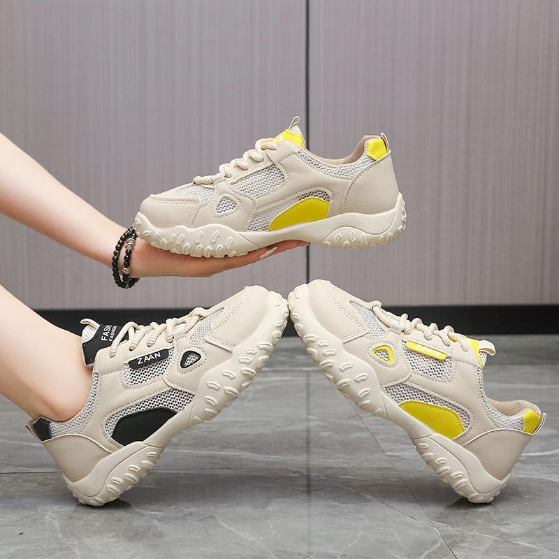 Korean version of mesh breathable sports shoes women's 2025 summer new versatile color matching lace-up low-top casual shoes outer wear