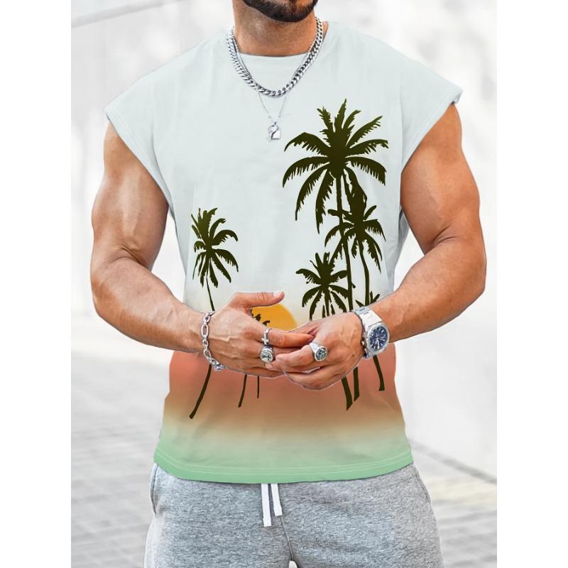 White Men's Vest with Casual 3D Printed Minimalist Pattern, Ideal for Summer Outdoor Leisure Sports And Seaside Vacations