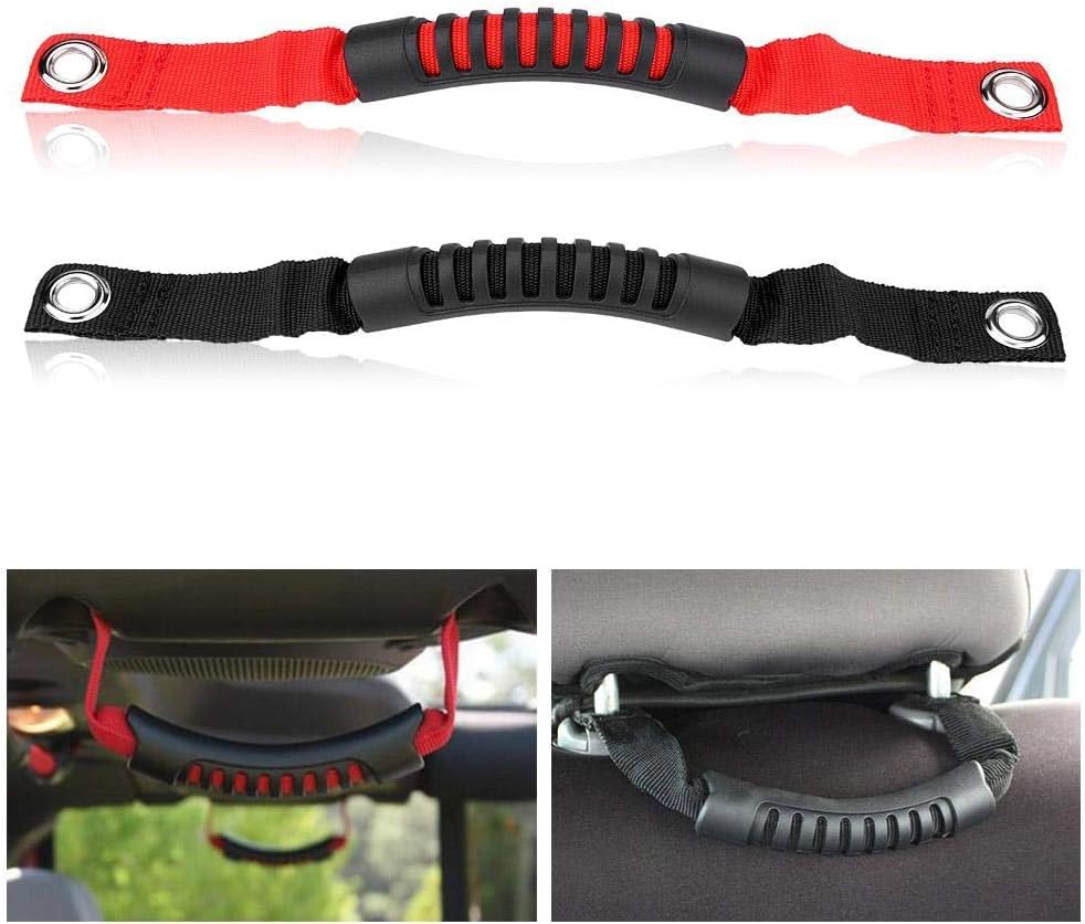 Ara.mox Seat Grab Handles, 2 Pcs Car Rear Headrest Grab Handle Set with Holes for Jeep Wrangler 1995-2017 (Black)