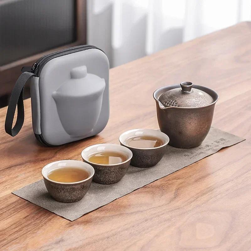 

Чайная церемония Дорожный чайный набор Мате Портативный чайный набор На открытом воздухе Изготовление чашки Один чайник на три чашки
