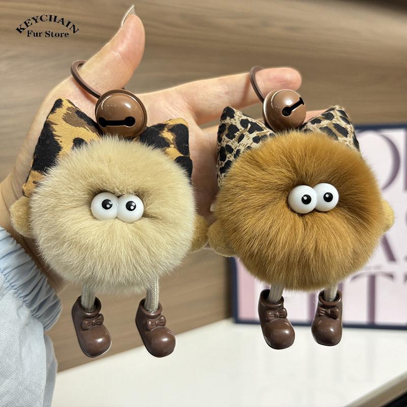 Cute Rabbit Fur Small Briquettes Keychain Car KeyRing Pendant Plush Key Chain School Bag Pendant Gift Kawaii Backpack Keychains